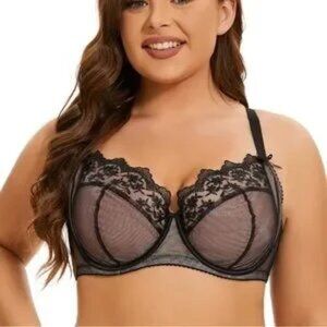 NEW!  Angabriel Black Embriodery Lace Underwire Non-Padded Bra 42DD/E
